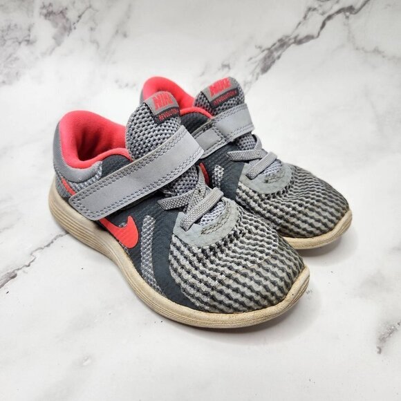Nike Revolution 4 Grey Pink Mesh Hook and Loop Sneakers Toddler Shoes 9C - Picture 1 of 9